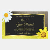 Floral Yellow Brown Glitter Black Product Labels (Voorkant)