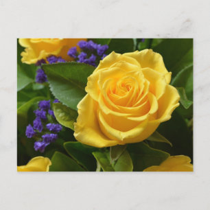 Floral Yellow Rose & Purple Flowers Hallo Love Briefkaart
