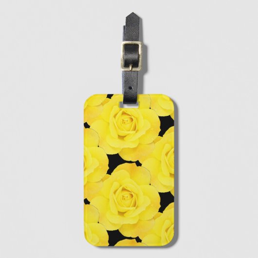 Floral Yellow Roses Spring Summer Pattern Black Bagagelabel (Voorkant (verticaal))