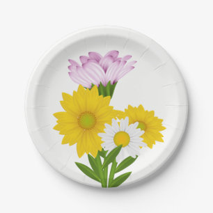 Floral Yellow Sunflower, Daisy Purple Flowers Papieren Bordje