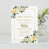 Floral Yellow White Gold Photo Weddenschap Kaart (Staand voorkant)