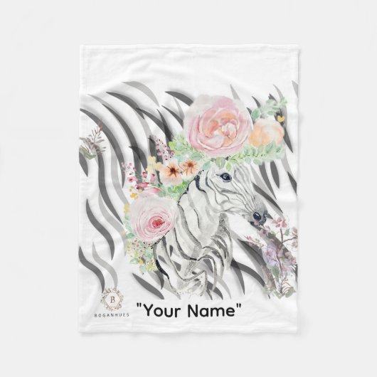 Floral Zebra Crown print Fleece Baby Blanket Deken (Voorkant)