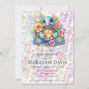 Floral Zee Turtle Bubbles Baby shower Kaart