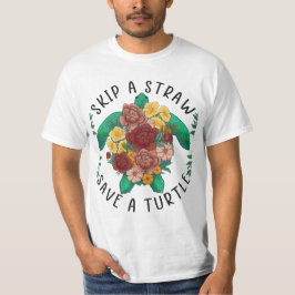 Floral Zee Turtle – Sla een rietje over, red een s T-shirt