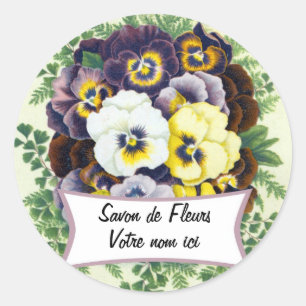 Floral-zeep-cosmetica parfumsticker met pansieën ronde sticker