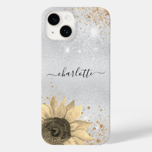 Floral zilver glitter rustige naam Case-Mate iPhone 14 hoesje