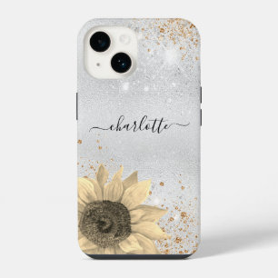 Floral zilver glitter rustige naam iPhone 14 hoesje