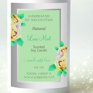 Floral Zilver Groen Productlabel Kaarsen & Schoonh Voedselcontainer Etiket