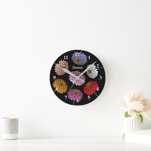 Floral Zinnia bloem gepersonaliseerde wandklok Ronde Klok