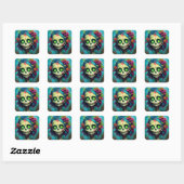 Floral Zombie Doll with Green Eyes Vierkante Sticker (Vel)