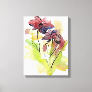 Floral zomerontwerp met abstract met handbeschilde canvas afdruk