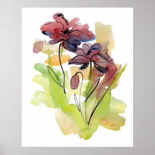 Floral zomerontwerp met abstract met handbeschilde poster