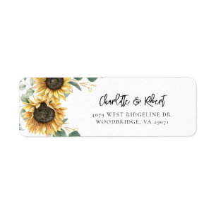 Floral Zonnebloem Trouwscript Retouradres Etiket