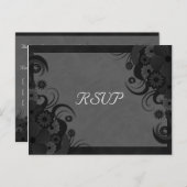 Floral Zwart en Grijs Gothic RSVP Antwoorden Brief Uitnodiging Briefkaart (Voorkant / Achterkant)