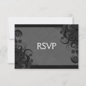 Floral Zwart en Grijs Gothic RSVP Response Kaart (Voorkant)
