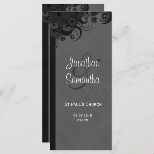 Floral Zwart en Grijs Gothic Trouwprogramma's Programma (Voorkant / Achterkant)