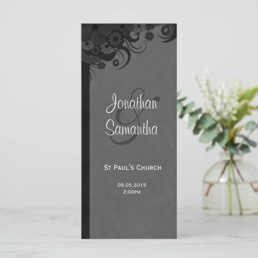Floral Zwart en Grijs Gothic Trouwprogramma's Programma (Staand voorkant)