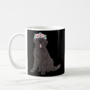 Floral zwart Newfie Newfoundland Hond Mam Koffiemok