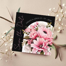 Floral zwart roze boog donker esthetische bruiloft save the date