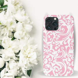 Floral Zwirls Roze en Wit iPhone 13 Pro Max Hoesje