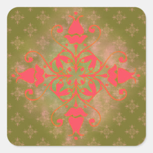 florale achtergrond van olijfmos roze vierkante sticker
