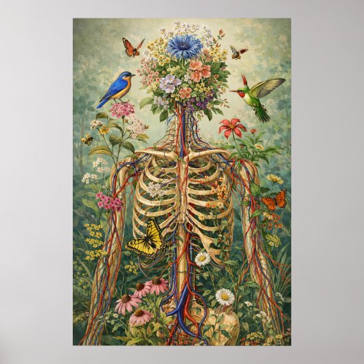 Florale anatomie skeletprint, botanische natuur poster (Voorkant)