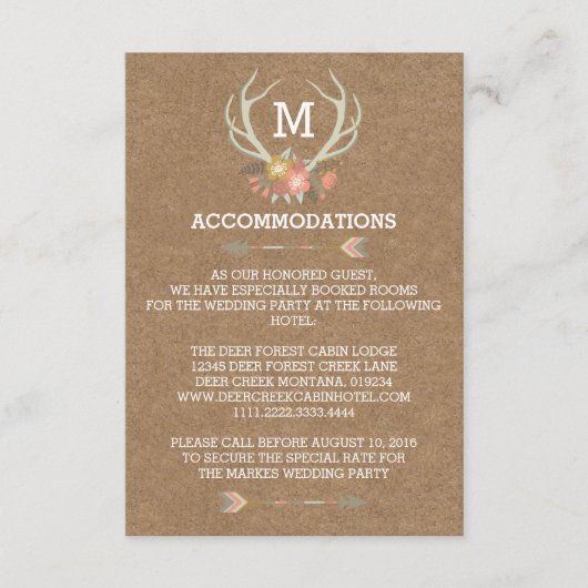 FLORALE ANTLERS | RUSTIC WEDDING ACCOMMODATION CAR INFORMATIEKAARTJE (Voorkant)