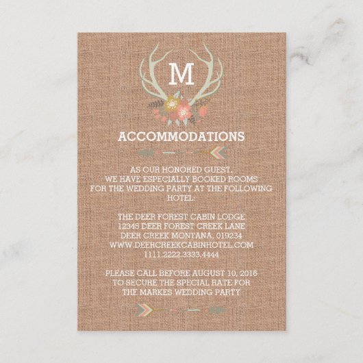 FLORALE ANTLERS | RUSTIC WEDDING ACCOMMODATION CAR INFORMATIEKAARTJE (Voorkant)