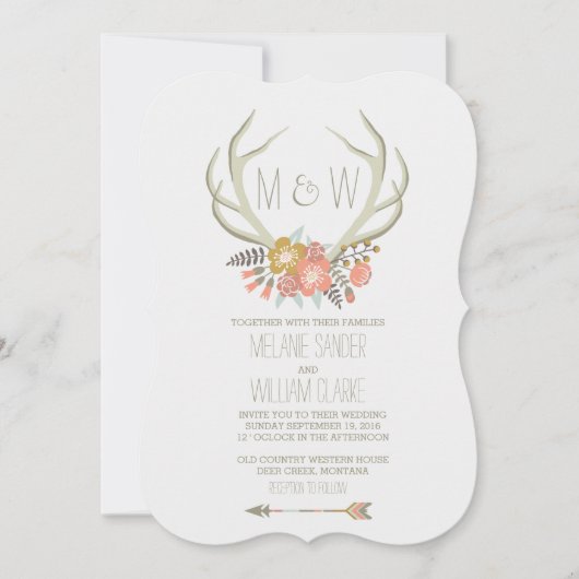FLORALE ANTLERS | RUSTISCHE WEDINGINVITATIE KAART (Voorkant)