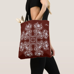 Florale barokstijl maroon patroon. draagtas