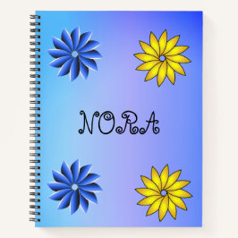 Florale Blauwe & gele Gepersonaliseerde  Notitieboek
