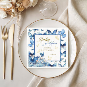Florale Blauwe Gouden Vlinder Baby in Bloom Shower Servet