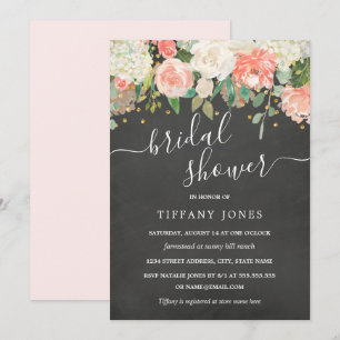 Florale Blush Confetti Krijtbord Bruiloftsborrel Kaart