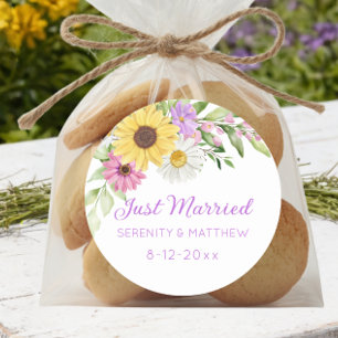 Florale Boho Zonnebloem Madelief Bruiloft Net Getr Ronde Sticker