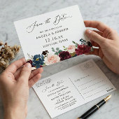 Florale bruiloft van de Rode marine van Bourgogne Briefkaart