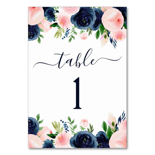 Florale bruiloft van Navy Blue Blush Pink Waterver Kaart (Achterkant)