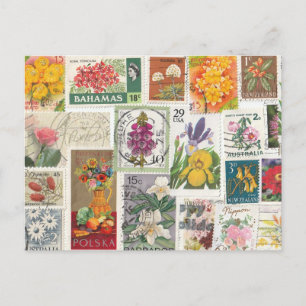 Florale collage - Wereldzegels Briefkaart