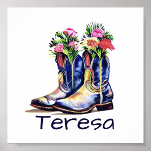 Florale cowgirl laarzen gepersonaliseerd poster
