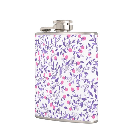 Florale doodles roze en violet heupfles (Links)