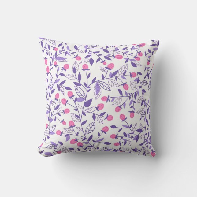 Florale doodles roze en violet kussen (Voorkant)