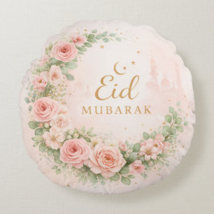 Florale Eid Mubarak – Roze Islamitisch Cadeau f Rond Kussen