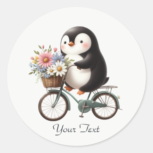 Florale Fiets Pinguïn Sticker (Voorkant)