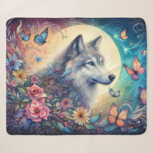 Florale Geest: De Wolf in Bloei Sherpa Deken