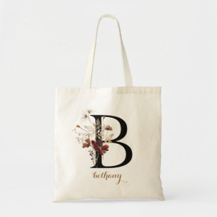 Florale gemoderniseerde gepersonaliseerde monogram tote bag