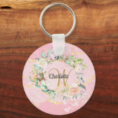 Florale Geode Agaat Gouden Script Monogram Sleutelhanger (Voorkant)