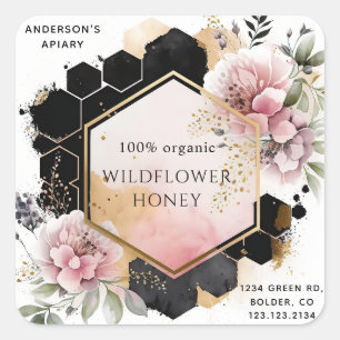 florale gouden honing jar apiary square sticker