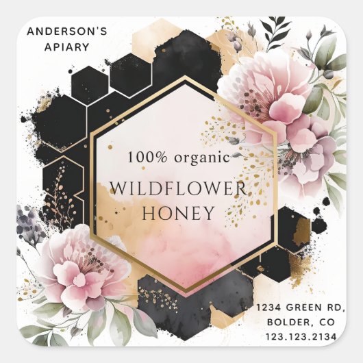florale gouden honing jar apiary square sticker (Voorkant)