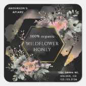 florale gouden honing vierkante sticker (Voorkant)