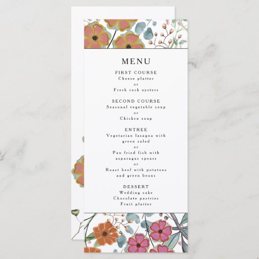 Florale grens van wilde bloemen Berichten menu (Voorkant / Achterkant)