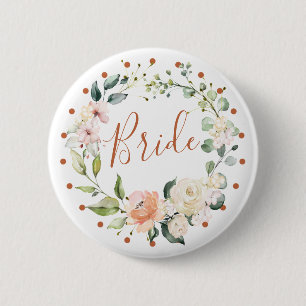 Florale groenbladeren, polka dot Bride Ronde Button 5,7 Cm